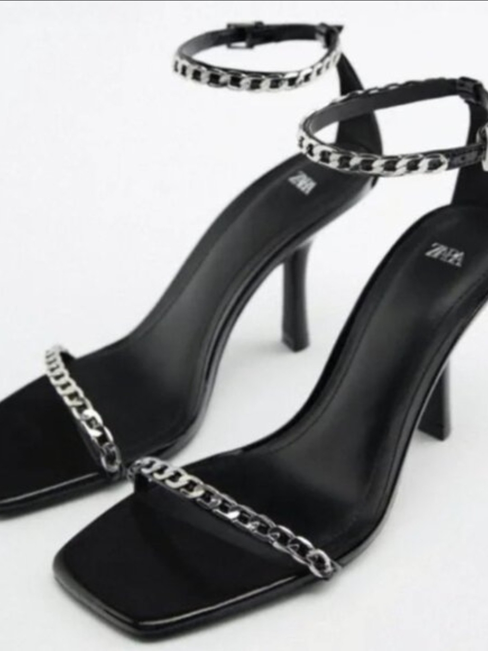 Zara Black Patent Chain-Strap Heeled Sandals — Sz 38 (US 7.5/8) - Picture 15 of 15